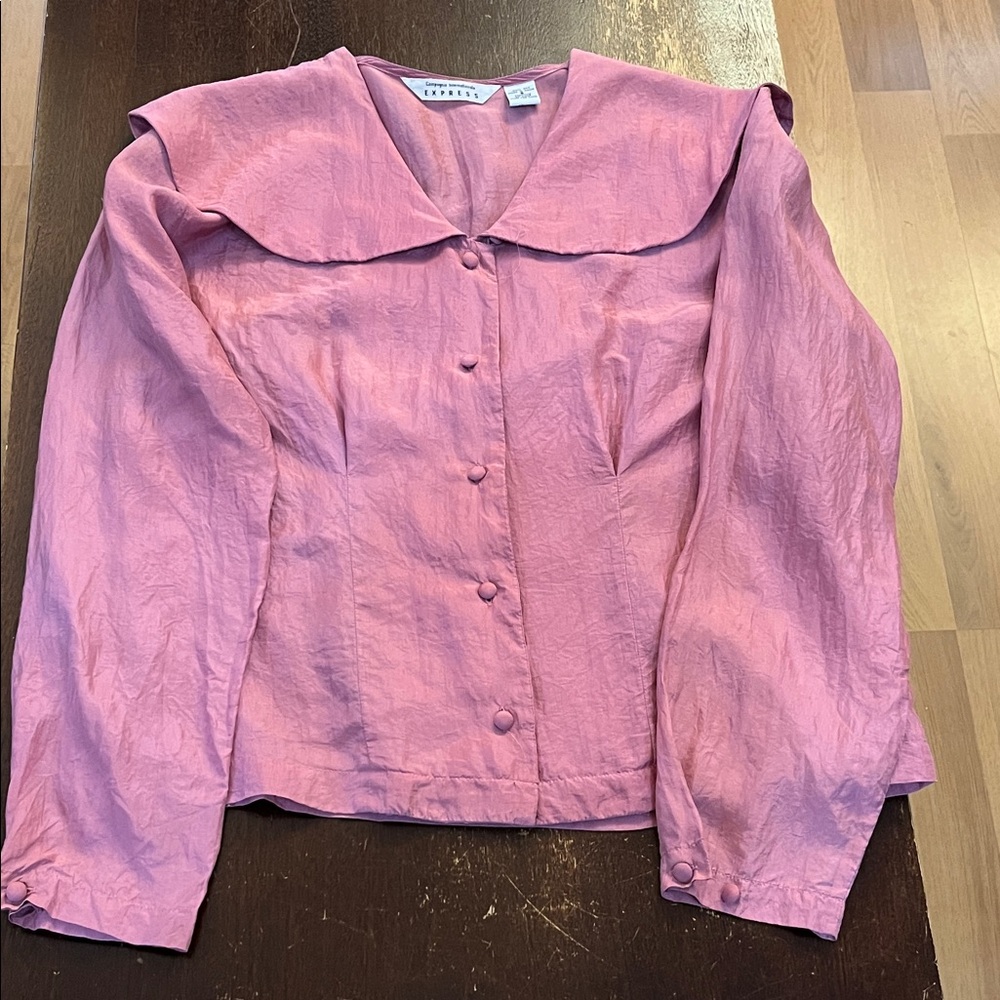 Vintage 100% Silk Express Dusty Rose Button-Front Blouse